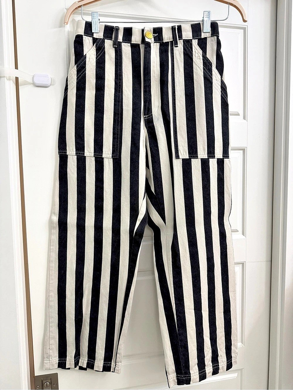 Big Bud Press Work Pants in Black & natural stripe Size Small Petite